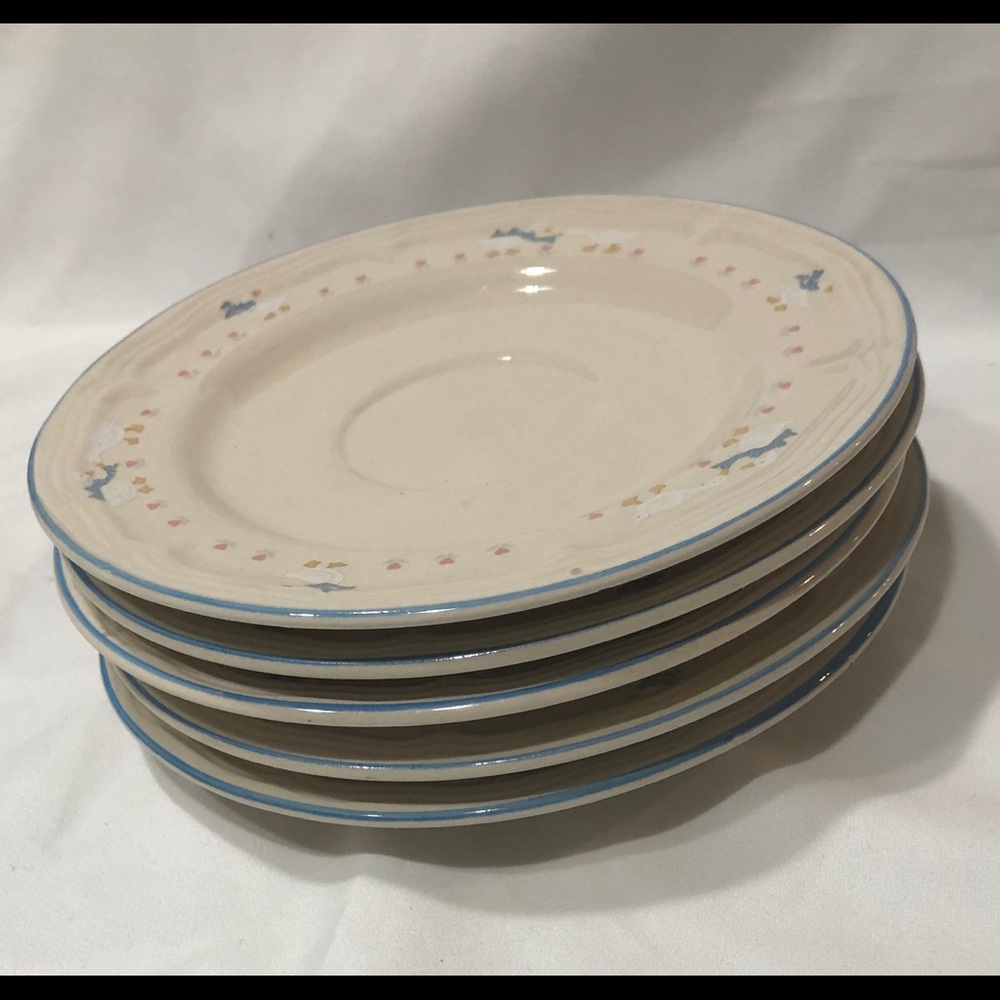 5ea. Vintage Tienshan Stoneware 6.5” Saucers